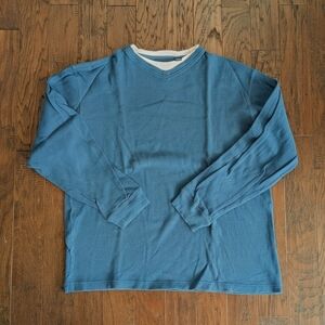 Roundtree & Yorke Teal V-Neck 100% Cotton Sweater Men's Large